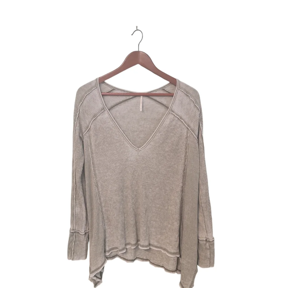 Free People Pacific Green Waffle Knit‎ Neck Oversized Boho Top Size Small